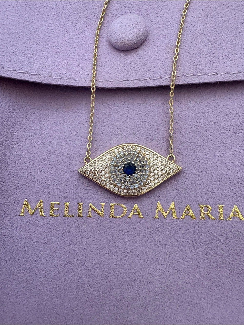Melinda Maria Blue Evil Eye Pendant Necklace Gold Tone NWOT